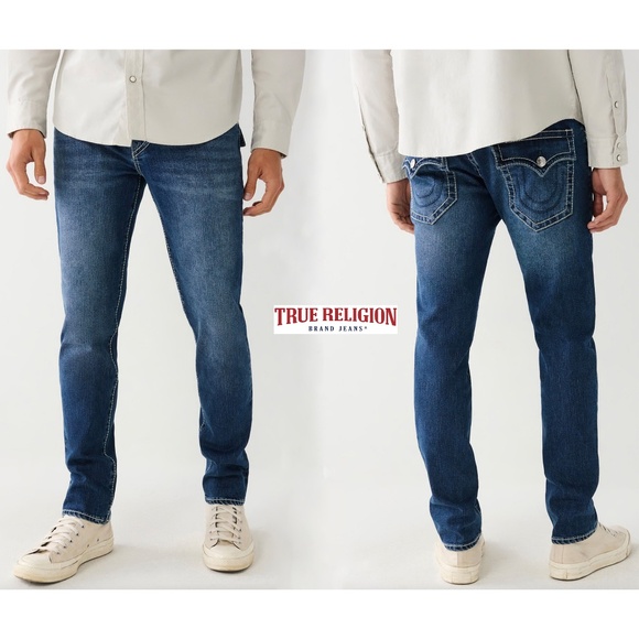 TRUE RELIGION MEN NWT ROCCO BIG T FLAP RELAXED SKINNY DARK ROPER JEAN.SIZE 34X32 - Picture 1 of 12